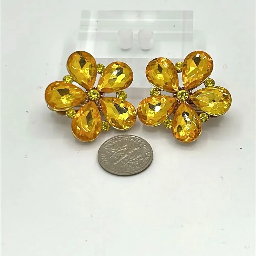 Vintage Sunflower Yellow Floral Clip on Earrings